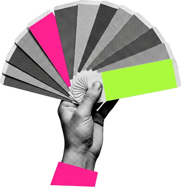 Una mano apre a ventaglio una mazzetta di colori