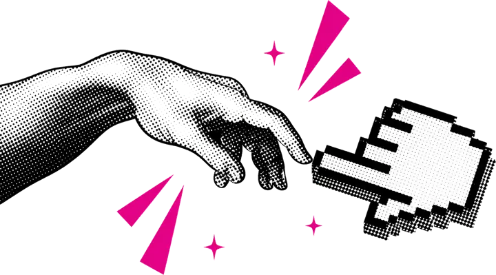 Una mano tocca un cursore a forma di mano