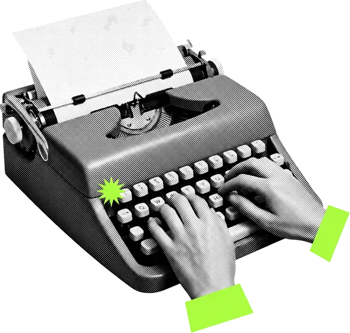Due mani scrivono a una macchina da scrivere